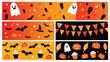 © NAZIR - A collection of halloween themed banners featuring ghosts bats pumpkins and other spooky elements