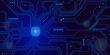 © Musdalifah - Brightly glowing AI chip on light circuit board on technology blue background. CPU processor or semiconductor on tech bg. Computer microchip on motherboard. Abstract digital vector illustration.