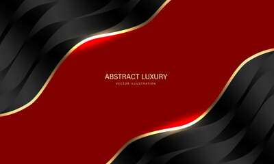 Wall Mural - abstract gold ribbon black metallic curve texture overlap on red blank space luxury background vecto