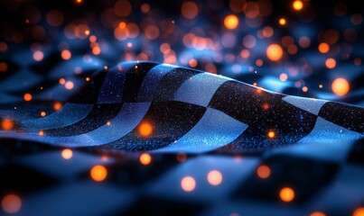 Wall Mural - checkered fabric illuminated by glowing particles in an artistic display.