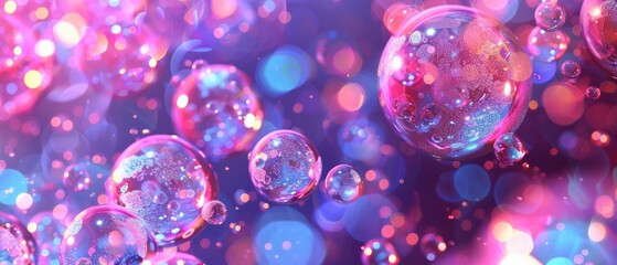 Wall Mural - Bubble Clusters with Iridescent Hues Clusters of bubbles with iridescent colors blur shot and light reflection.
