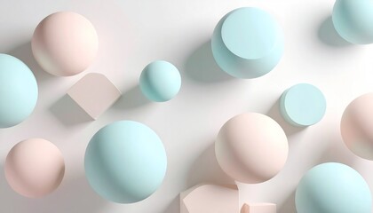 Wall Mural - soft pastel 3d shapes floating against a white background with subtle shadows showing geometric comp