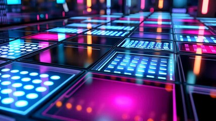 Wall Mural - futuristic cyber world theme abstract backdrop, neon light floor with rgb light glowing in pink blue