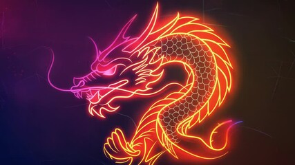 Wall Mural - a neon-lit dragon illuminated against a dark background