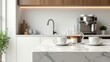 © ikhsan - Modern kitchen countertop with coffee cups and espresso machine.