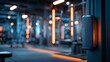 © Mimi - Modern Audio Speakers in Luxury Fitness Center Interior with People Exercising in Background, Blue Light Tone