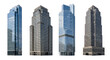 © Fanni Art - Modern skyscrapers with distinct architectural designs in a city skyline cutout isolated on transparent bg, png
