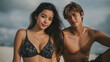 © IndyWingman - Close up a beautiful asain woman in black swimming costume and her handsome man.