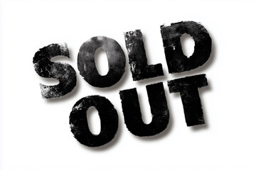 Bold black grunge sold out text isolated on white background for commercial use