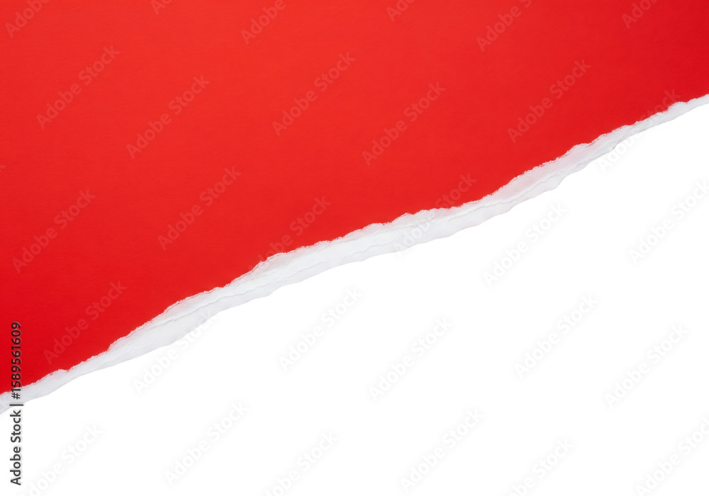 Red torn paper edge on a diagonal, ripped page effect, isolated on ...
