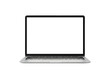 © Emma - A modern, sleek, silver-grey laptop with a blank bright white screen, pristine and perfect, on a pure stark transparent background with high-key studio lighting, concept of modern digital