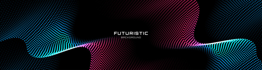 Wall Mural - 3d blue red techno background on dark space with dotted lines shape effect decoration. modern graphi