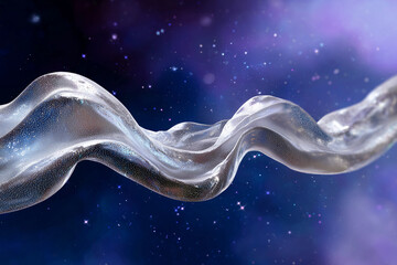 Wall Mural - abstract flowing translucent ribbon with sparkling particles against a cosmic starry purple and blue