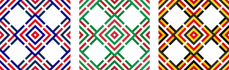rhombus pattern of france, italy and belgium flags. loop background. vector illustration