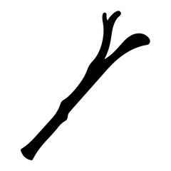 a simple silhouette of a dry, bare tree branch on white background