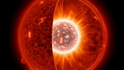 Wall Mural - cross-section of a fiery star - a digital video reveals a cross-section of a star, showcasing its in