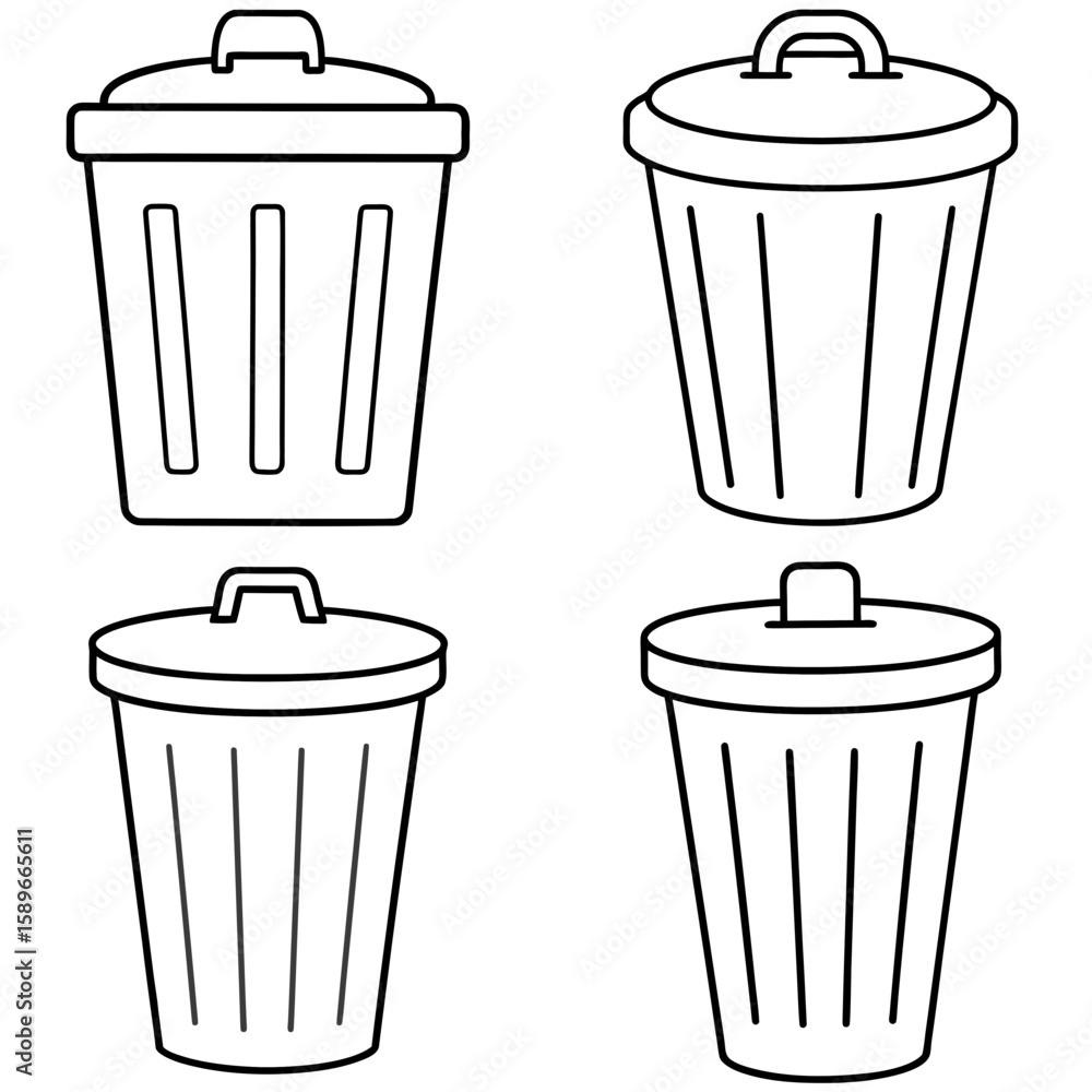 Rubbish Bin Coloring Page – Waste Container Line Art Illustration for ...