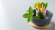 © YOUR. MANIK - Fresh spring roll with vibrant vegetables and basil in a dark bowl
