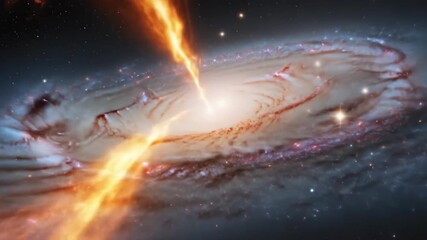 Wall Mural - cosmic dance of galaxies - a mesmerizing view of two galaxies interacting, with vibrant orange energ