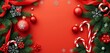 © chonlada - Festive red and green banner with ornaments, pine, snowflakes, and candy canes,  photography,  merry christmas