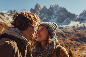 charming young couple exploring italy s alpine mountains tourists enjoying a joyful autumn holiday t