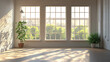 © BURINKUL - Empty loft studio with warm sunlight through large windows, lifestyle interior style