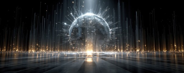 Wall Mural - abstract glowing digital globe with futuristic data lines in a dark space