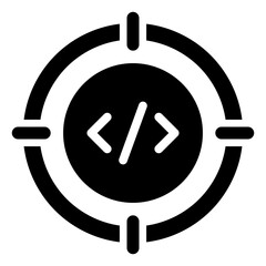 code targeting glyph black silhouette icon vector design - target or scope symbol with code tag in t