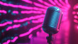 © Martinesku - Vintage Microphone With Neon Lights in a Vibrant Studio Setting. Copy space, banner