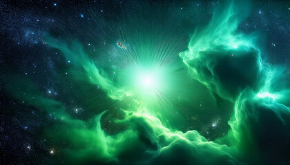 Wall Mural - vibrant green nebula with cosmic energy glow in deep space nebula cosmic green energy glow vibrant