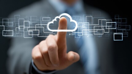 Businessman hand working with a Cloud Computing diagram on the new computer interface as concept, no logos, no brands
