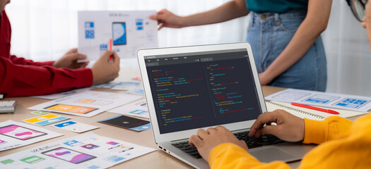 Software development programming on computer screen for brisk application and program coding