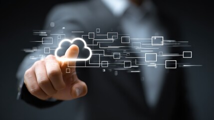 Businessman hand working with a Cloud Computing diagram on the new computer interface as concept, no logos, no brands