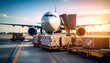 © iyo - Airplane loading cargo at airport at sunset