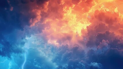 Wall Mural - a plane soaring through a vibrant, cloudy sky with fluffy white clouds and blue undertones