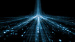 © Thiago - Blue digital data stream with waveform and grid lines converging to a central light source point. data stream. Illustration