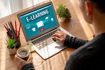 Wall Mural - e-learning website with modish sofware for student to study online on the internet network