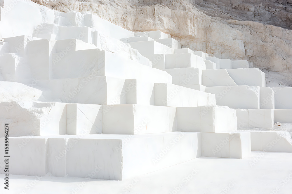 Piles of white stone blocks create a mesmerizing architectural scene ...