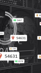 Wall Mural - animation of digital map showing location markers and numerical data points