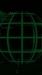 Wall Mural - animation of green digital globe with binary code and data lines on dark background