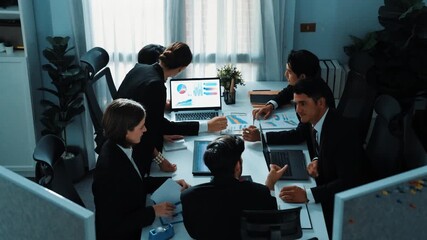 Wall Mural - top view of skilled analytic analysis stock market investment data at meeting. businessman show incr