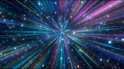 Wall Mural - Cosmic hyperspace background. Speed of light, neon glowing abstract rays and stars in motion. Moving through stars. 3d illustration