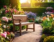 © gori - Wooden bench in a rose garden