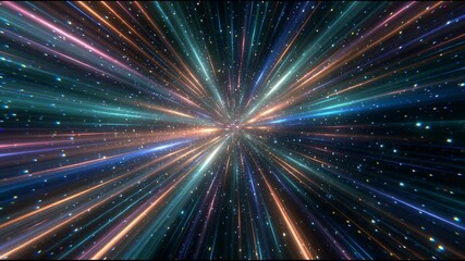 Wall Mural - Cosmic hyperspace background. Speed of light, neon glowing abstract rays and stars in motion. Moving through stars. 3d illustration