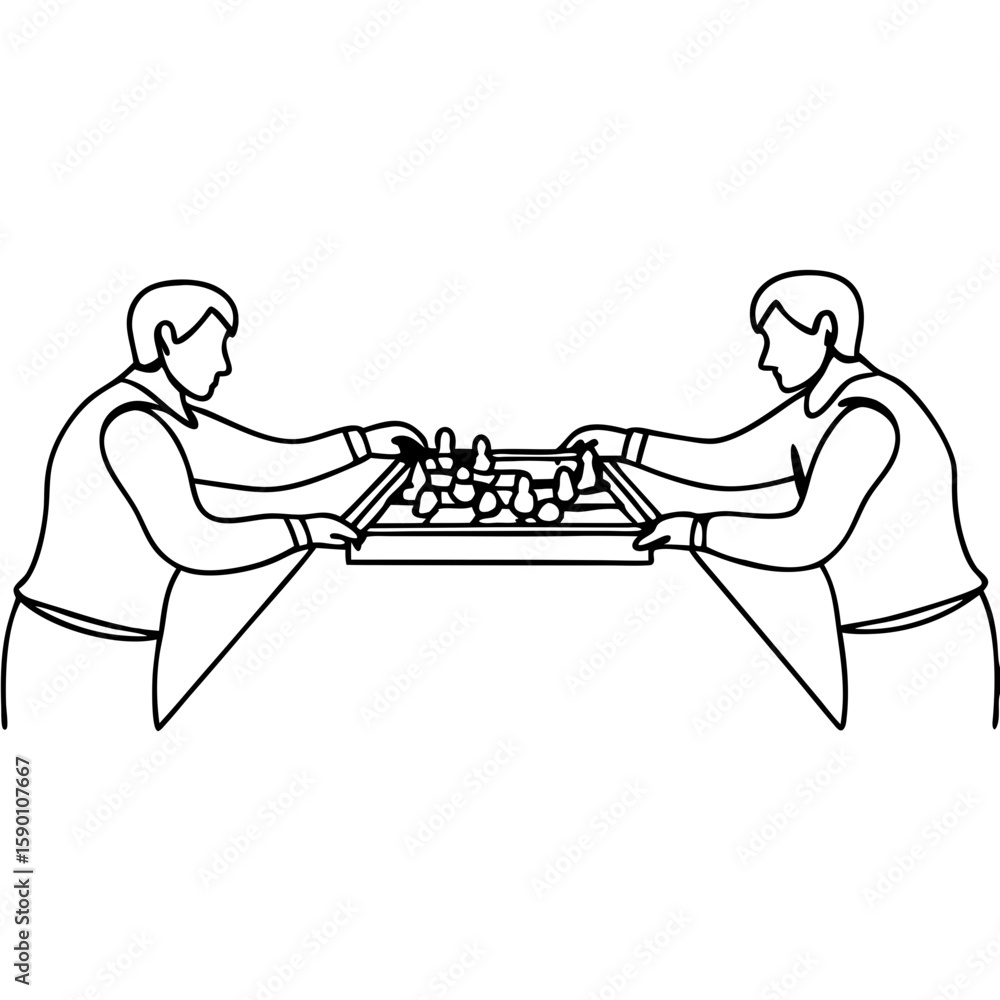 Two versus two match scene featuring two teams playing table football ...