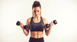 © Marpe - A woman in workout gear is lifting dumbbells with a determined look on her face against a white background on transparent background