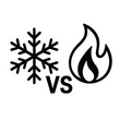 © Mr. Designer - Snowflake Versus Fire Icon Vector - Cold and Heat Contrast Symbol