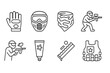 © Pointer Marker - Paintball and adventure linear icon set. equipment, action, sports line collection