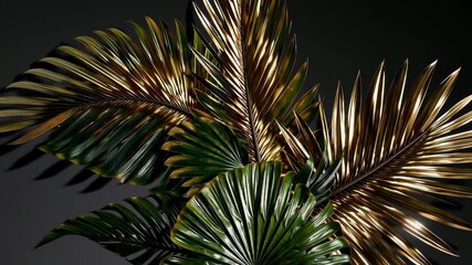 Wall Mural - golden tropical leaves transitioning with elegant movement and light play