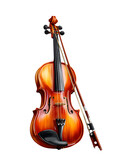 Classic violin with bow, isolated on transparent background,